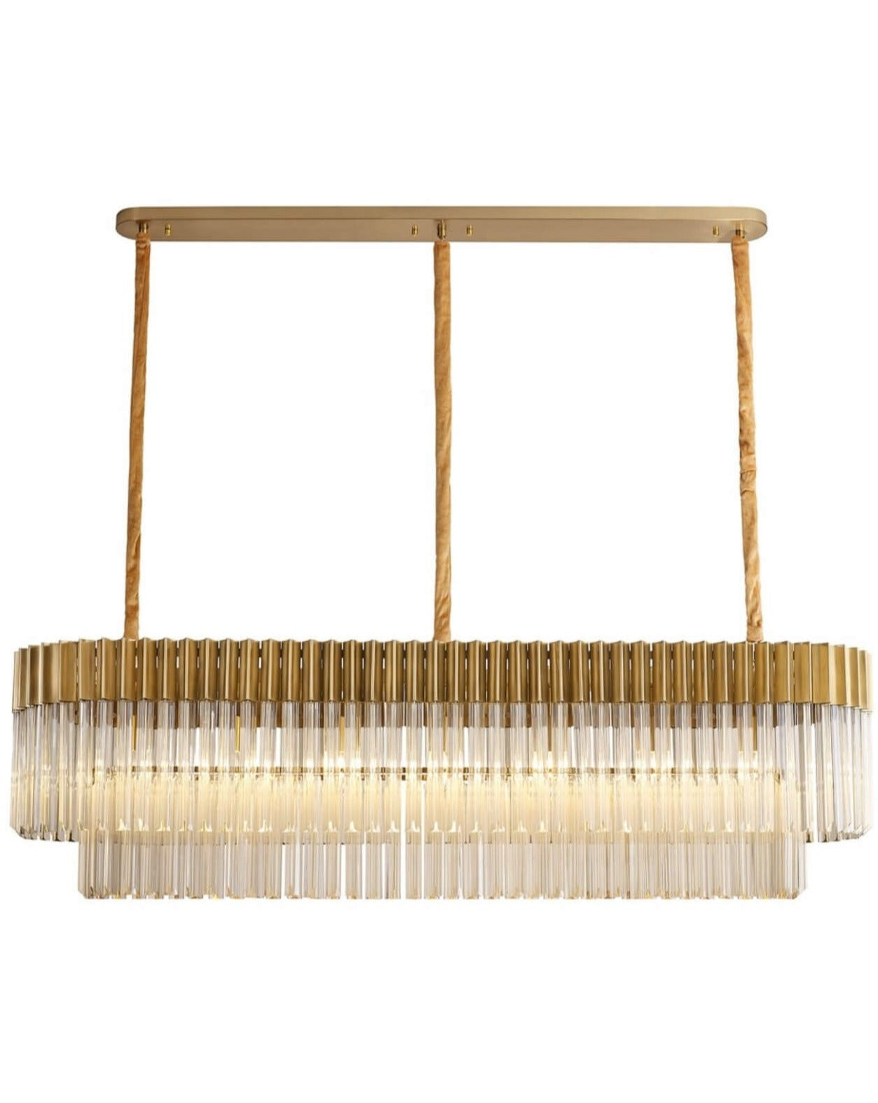 Chelsea Sculpted Glass Brass Long Chandelier