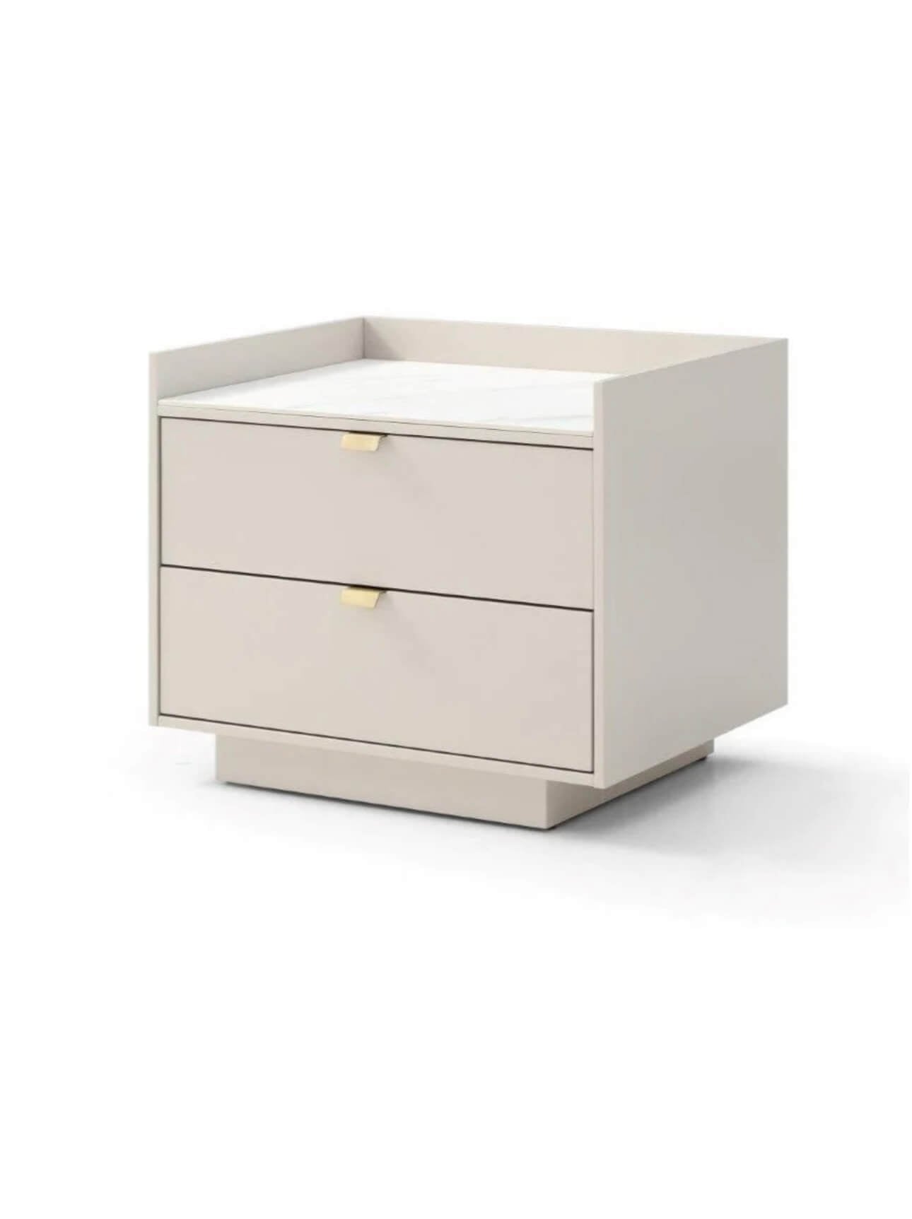 Tommy Franks Saviour Bedside Table - White Marble & Beige