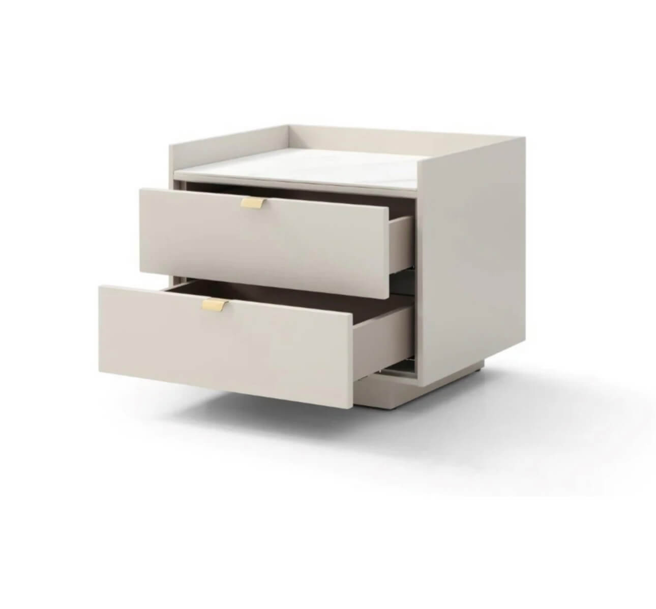 Tommy Franks Saviour Bedside Table - White Marble & Beige