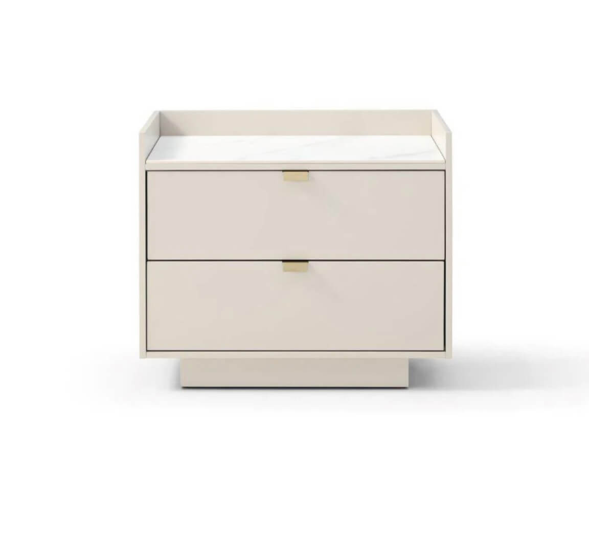 Tommy Franks Saviour Bedside Table - White Marble & Beige