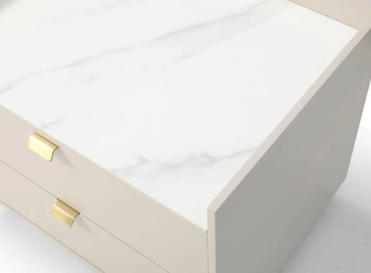 Tommy Franks Saviour Bedside Table - White Marble & Beige