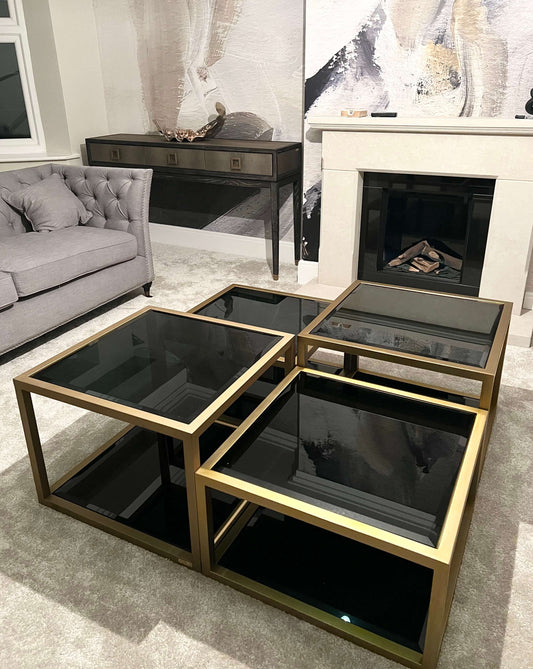 Smoked Glass Brushed Gold Coffee Table