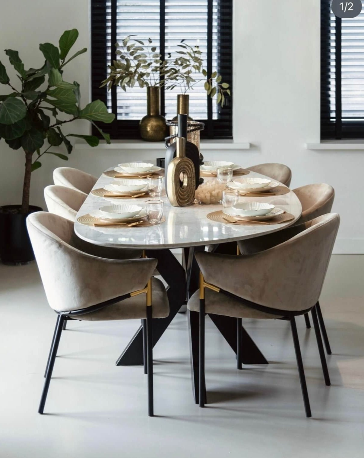 Tornado Dining Table in White Marble – Dream Interiors