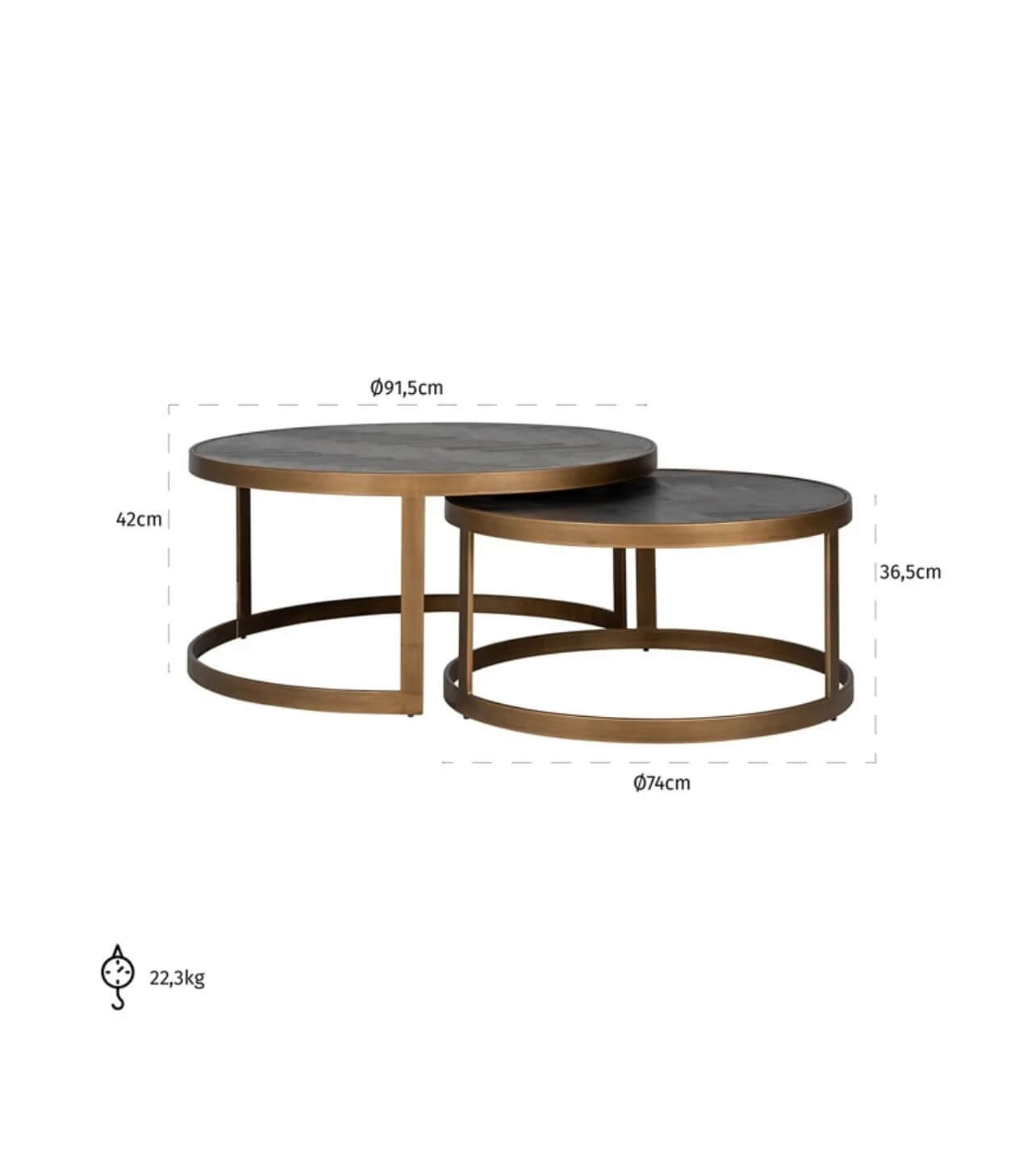Black Herringbone Brass Coffee Table Set Of 2