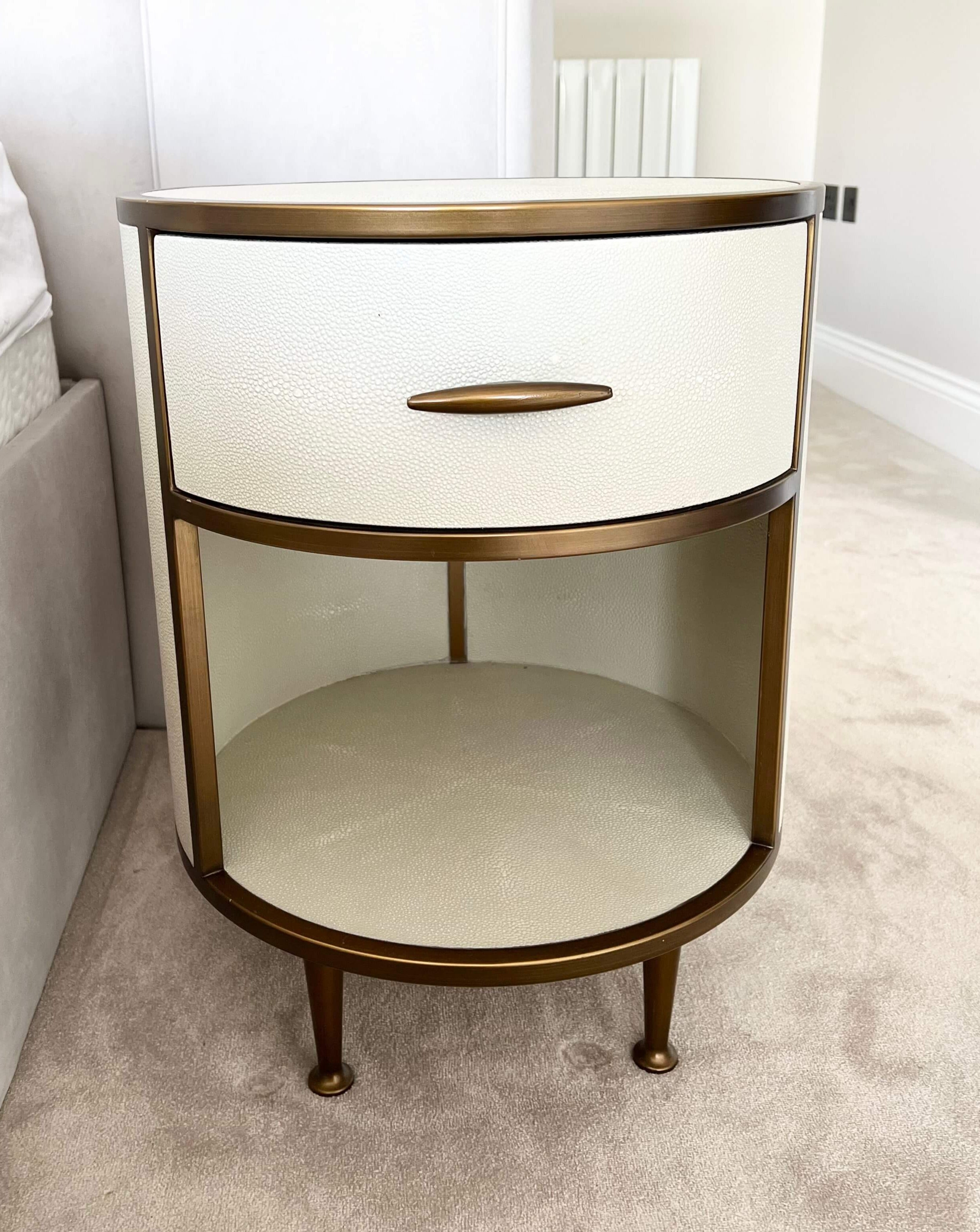 Shagreen deals round nightstand