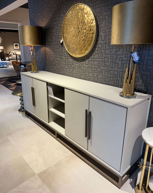 Herringbone Ash Grey Brass Sideboard