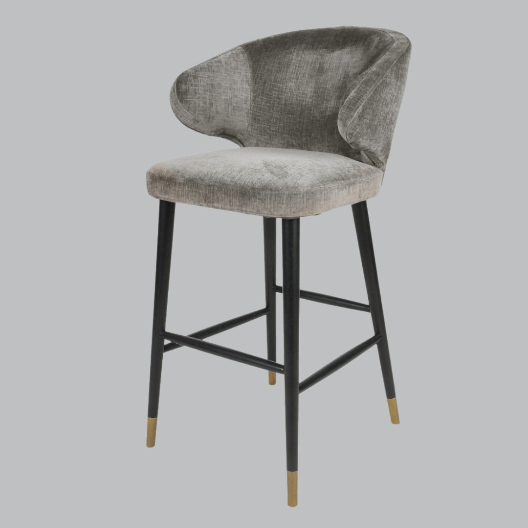 Brass Dipped Grey Chenille Barstool