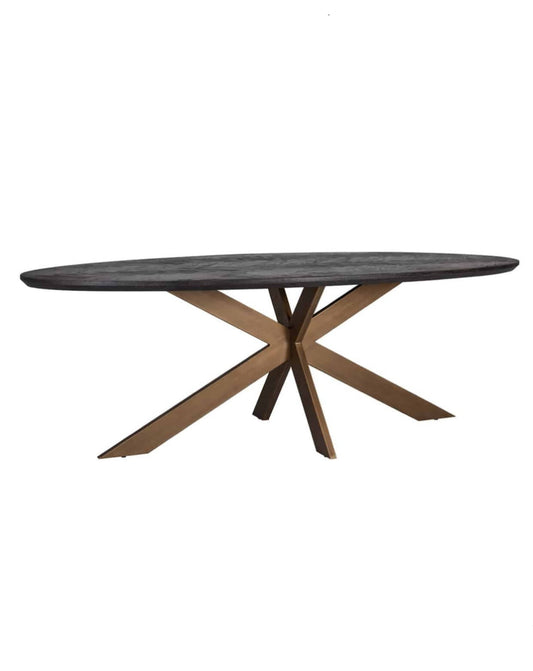 Oval Black Herringbone Brass Dining Table