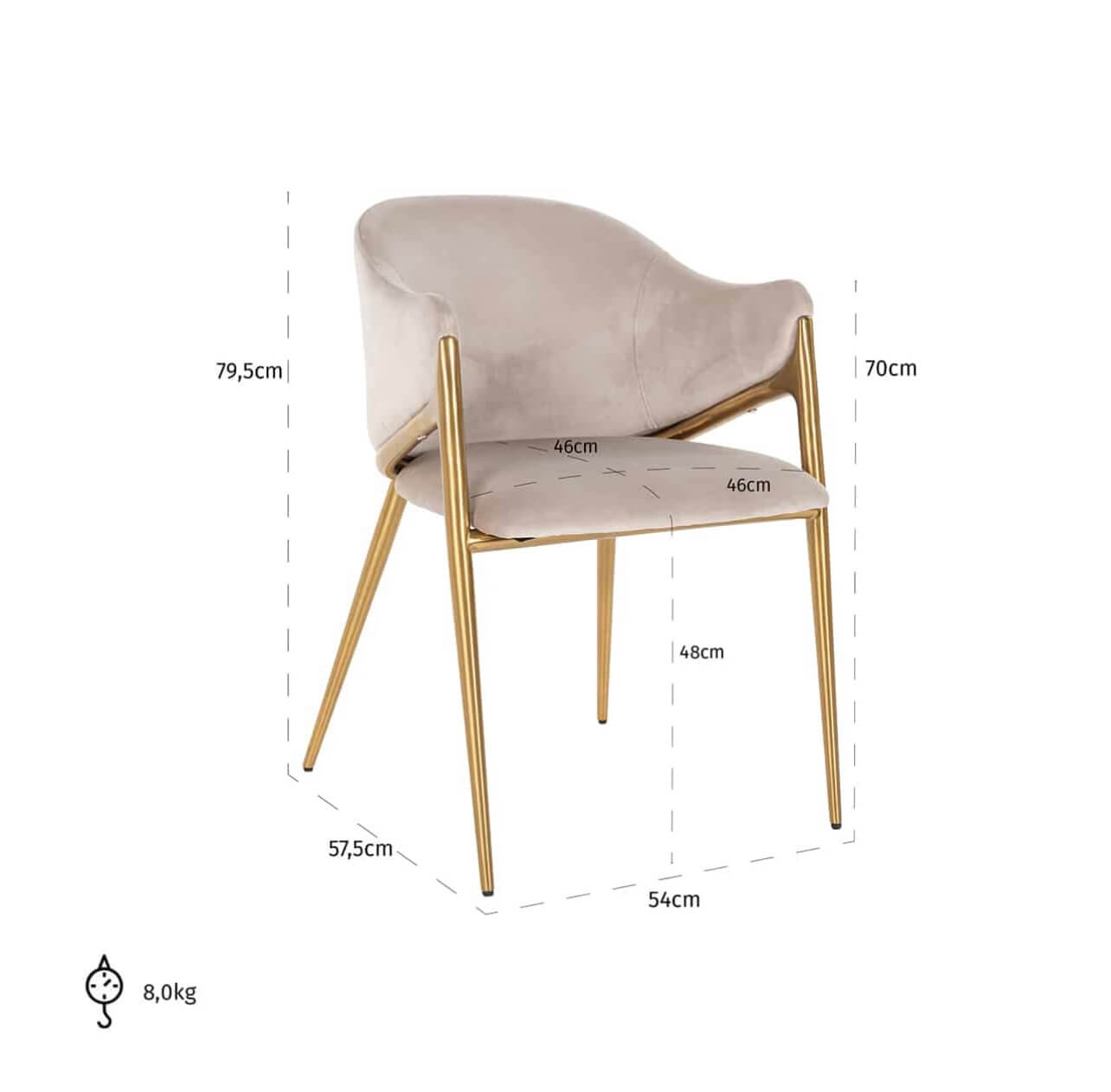 Luxury Brass & Mink Velvet Chair